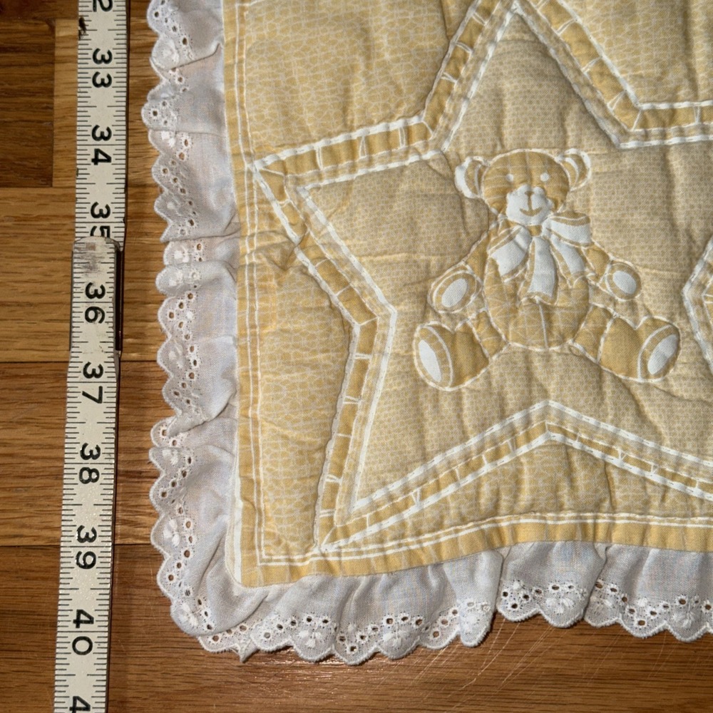 Handmade Teddy Bear Baby Quilt Pastel Crib Blanket Nursery 56x37 Vtg Cottagecore - Picture 12 of 16